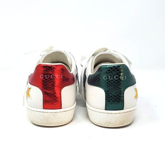 Gucci Ace Metallic Star Sneakers Shoes White Leather 454562 Size 37.5 / US 7.5 - Picture 6 of 10